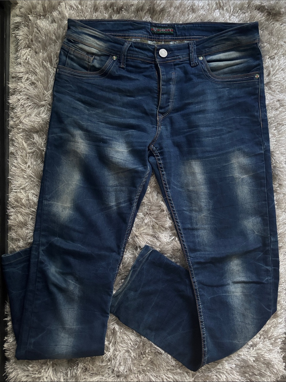 Gucci Men’s Slim Straight Jeans in Dark Blue Wash